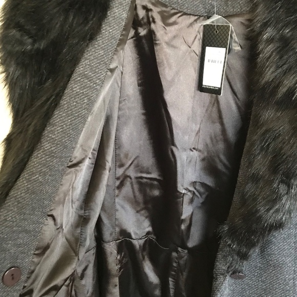 CITY CHIC Penny Lane Make Me Blush Coat Faux Fur Trim Black Gray Plus Size 14 - Picture 8 of 16